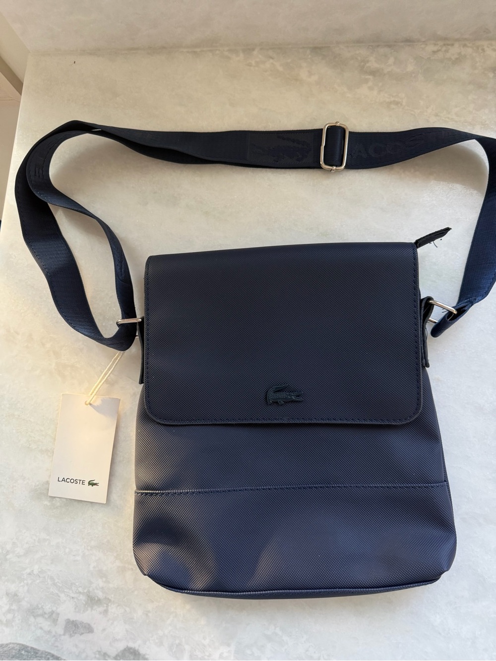 Lacoste Navy Textured Messenger Crossbody Bag